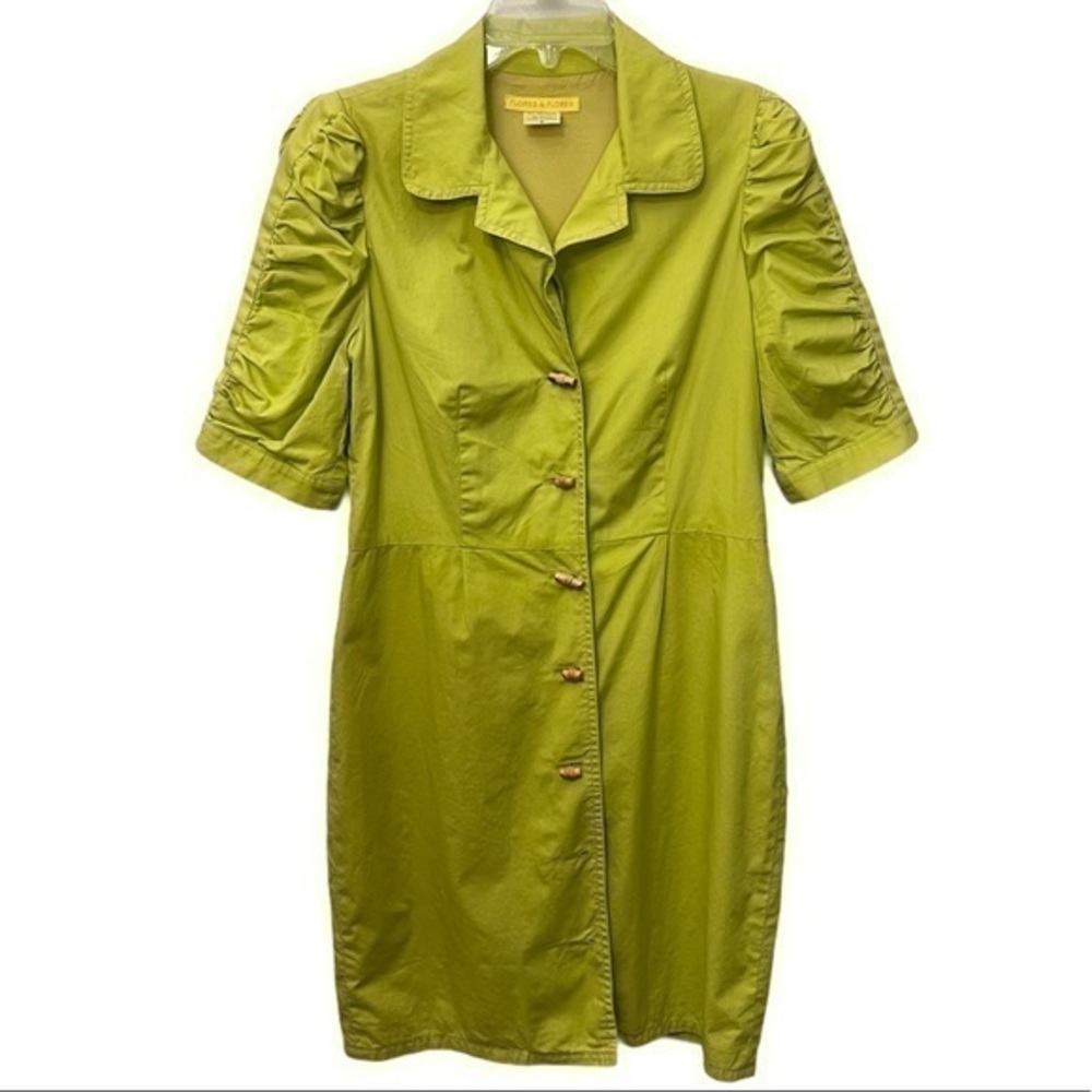 Lime Green Bamboo Button Ruched Shoulder Dress